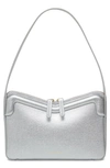 Mansur Gavriel M Frame Metallic Leather Baguette Shoulder Bag In Silver