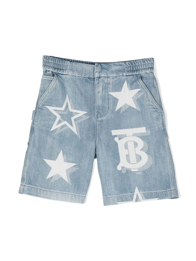 Burberry Teen Boys Light Blue Monogram Denim Shorts In Pale Blue
