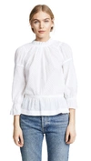 Derek Lam 10 Crosby Long Bell-sleeve Striped Cotton Blouse In White