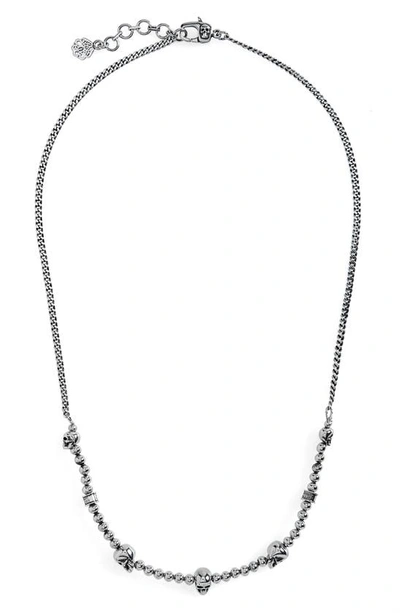 Alexander Mcqueen Skull-charm Beaded Necklace In Silver
