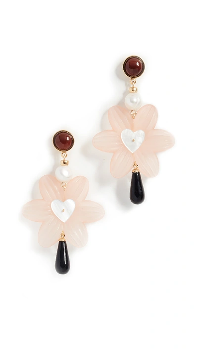 Lizzie Fortunato Sal Heart Drop Earrings With Freshwater Pearl In Pearl/pink/blue