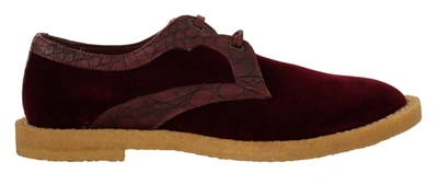 Dolce & Gabbana Bordeaux Velvet Exotic Leather Shoes In Red