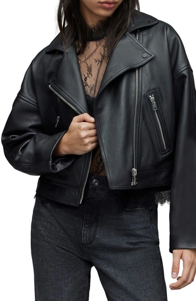 Allsaints Clarke Leather Biker Jacket In Black
