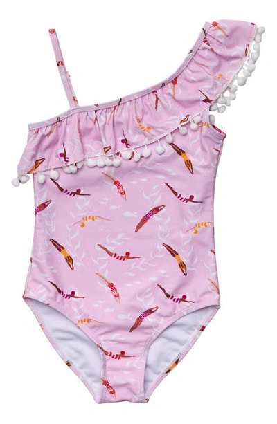 Snapper Rock Kids' Little Girl's & Girl's Diving Diva Frill One-shoulder Swimsuit In Pink