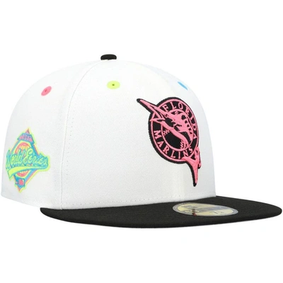 New Era White Florida Marlins Cooperstown Collection Neon Eye 59fifty Fitted Hat