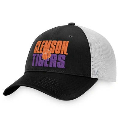 Top Of The World Men's  Black, White Clemson Tigers Stockpile Trucker Snapback Hat In Black,white