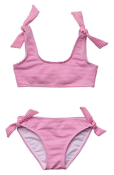 Snapper Rock Kids' Little Girl's & Girl's 2-piece Diving Diva Stripe Tie Bikini Set In Pink