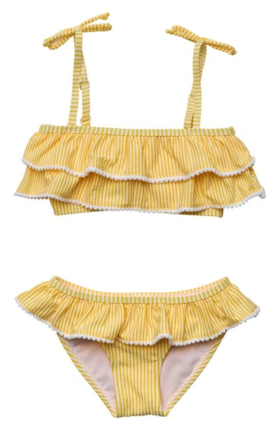 Snapper Rock Kids' Marigold Stripe Seersucker Two-piece Swimsuit In Yellow