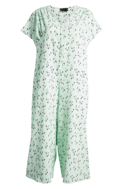 Asos Design Curve Floral Print Plunge Neck Jumpsuit In Light Blue