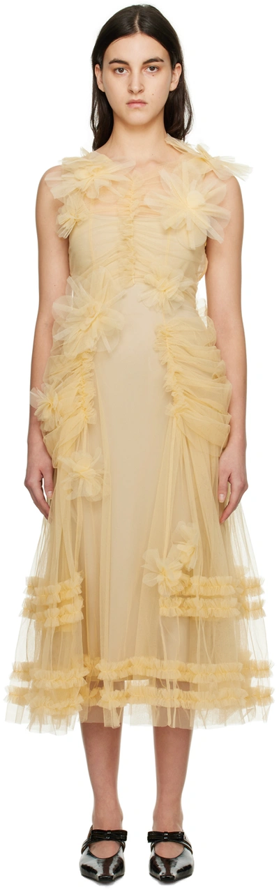 Molly Goddard Jaya Gathered Ruffled Tulle Midi Dress In Beige