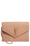 Saint Laurent Monogram Quilted Leather Clutch In Vintage Peach