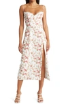 House Of Cb Corset Crepe Midi Sundress In Rose Print