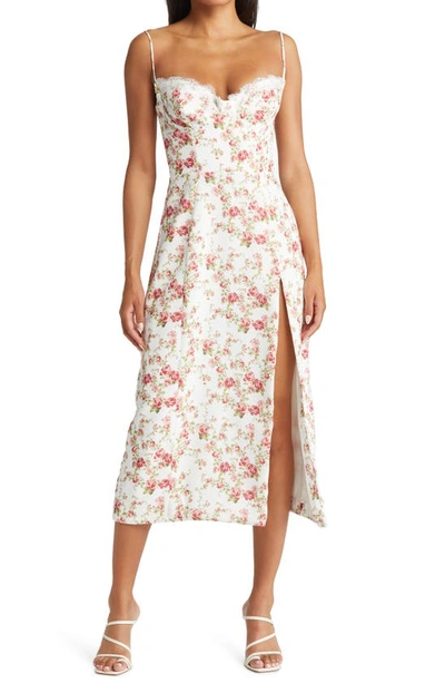 House Of Cb Corset Crepe Midi Sundress In Rose Print