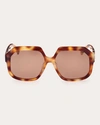 Max Mara Emme12 Squared Acetate Sunglasses In Blonde Havana/brown