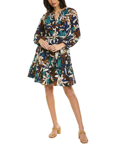 Lilla P Ruffle Neck Belted Shirtdress In Blue