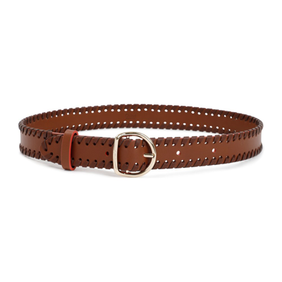 Chloé Mony Whipstitched Leather Belt In Pure Brown