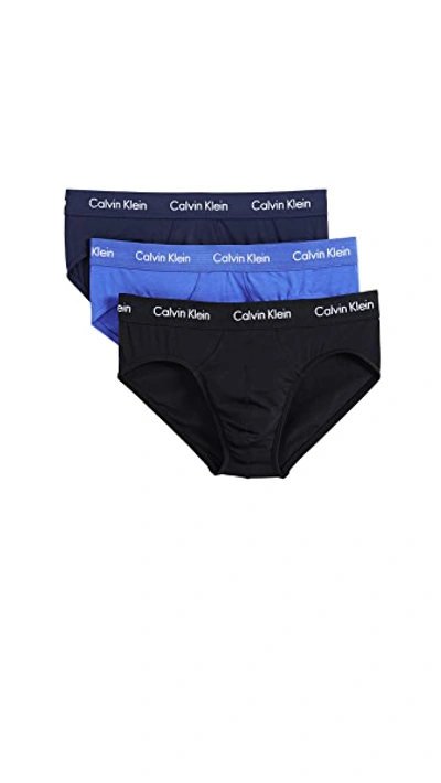 Calvin Klein Underwear Cotton Stretch Hip Briefs In Black/blue Shadow/cobalt Water