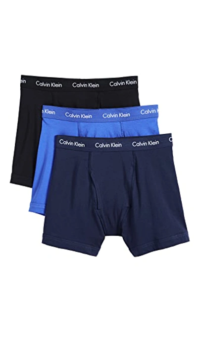 Calvin Klein Underwear Cotton Stretch Low Rise Trunks In Imperial Blue/sterling Blue/stone Wash Grey