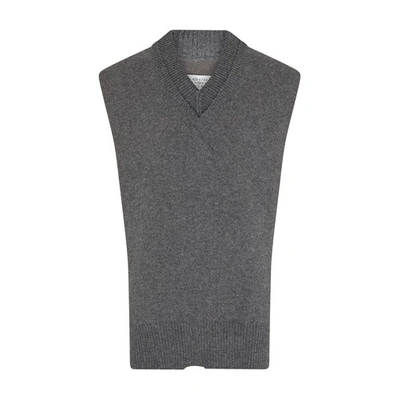 Maison Margiela Gray V-neck Sweater In Grey
