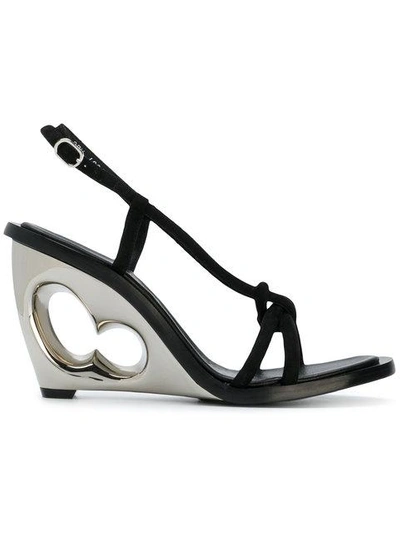 Alexander Mcqueen Structured Heel Sling Back Sandals In Black