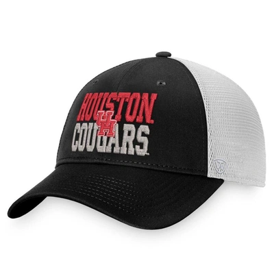 Top Of The World Men's  Black, White Houston Cougars Stockpile Trucker Snapback Hat In Black,white