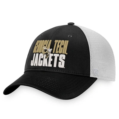 Top Of The World Men's  Black, White Georgia Tech Yellow Jackets Stockpile Trucker Snapback Hat In Black,white