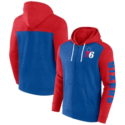 Fanatics Men's  Royal, Red Philadelphia 76ers Big And Tall Down And Distance Full-zip Hoodie In Royal,red