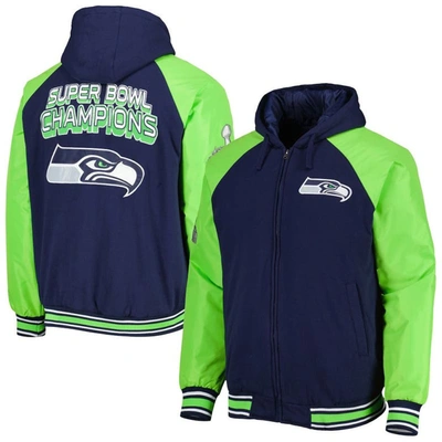 G-iii Sports By Carl Banks College Navy Seattle Seahawks Defender Raglan Full-zip Hoodie Varsity Jac