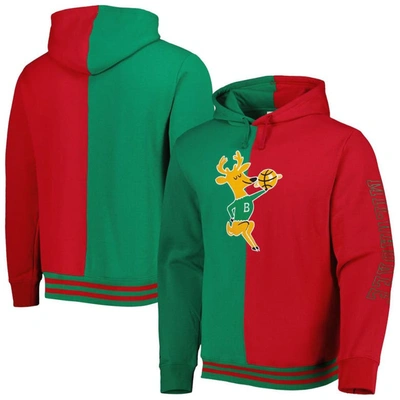 Mitchell & Ness Men's  Green, Red Milwaukee Bucks Hardwood Classics Split Pullover Hoodie In Green,red