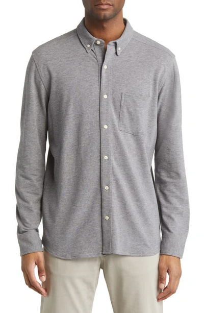 Johnston & Murphy Xc Flex Birdseye Cotton Button-down Shirt In Light Gray