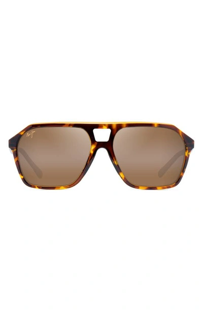 Maui Jim Wedges Polarized Aviator Sunglasses, 57mm In Tortoise With Amber Interior