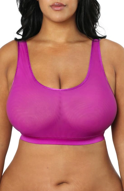 Curvy Couture Sheer Mesh Crop Bralette In Cosmo Pink