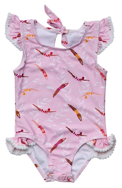 Snapper Rock Babies' Diving Diva Ruffle One-piece Swimsuit In Pink