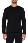 Liverpool Los Angeles Cotton Slub Knit Henley In Black