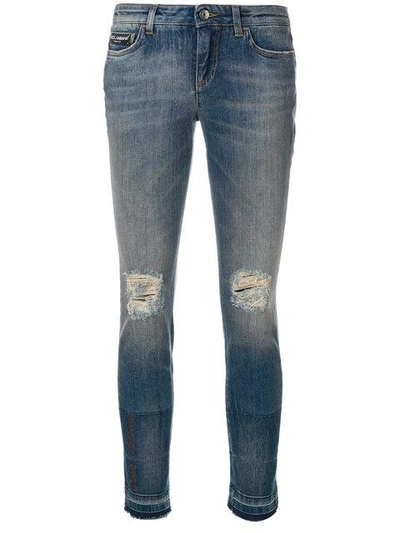 Dolce & Gabbana Ripped Skinny Jeans In Blue