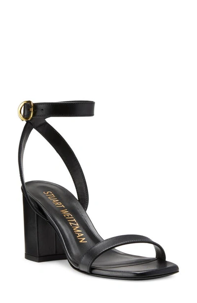 Stuart Weitzman Nearlybare Leather Ankle-strap Sandals In Black