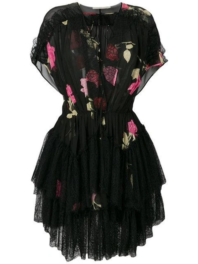 Amen Floral Print Sheer Dress In Black