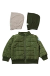 Thoughtfully Hooded Babies' Puffer Jacket With Removable Hood In Olive
