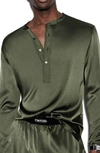 Tom Ford Henley Stretch Silk Pajama Shirt In Verde