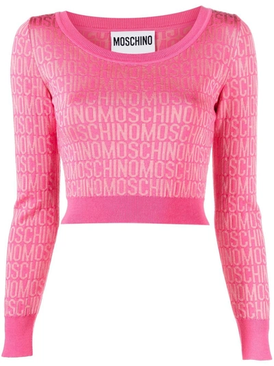 Moschino Monogram-print Cropped Jumper In Pink