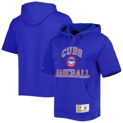 Mitchell & Ness Royal Chicago Cubs Cooperstown Collection Washed Fleece Pullover Short Sleeve Hoodie