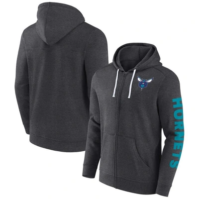 Fanatics Branded Heather Charcoal Charlotte Hornets Down And Distance Full-zip Hoodie