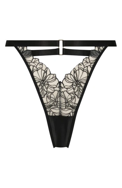 Hunkemoller Tara Embroidered Strappy G-string Thong In Caviar