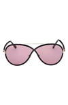 Tom Ford 65mm Oversize Round Sunglasses In Shiny Black / Violet