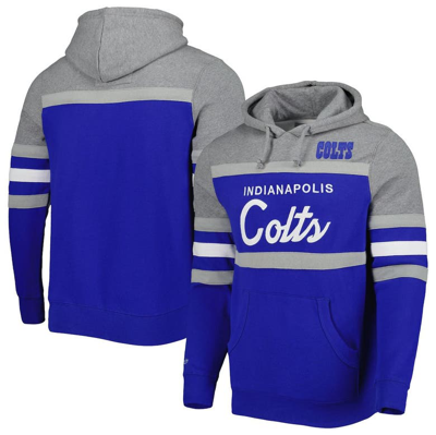 Mitchell & Ness Men's  Royal, Heathered Gray Indianapolis Colts Head Coach Pullover Hoodie In Royal,heathered Gray