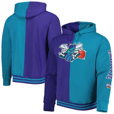 Mitchell & Ness Men's  Purple, Teal Charlotte Hornets Hardwood Classics Split Pullover Hoodie In Purple,teal