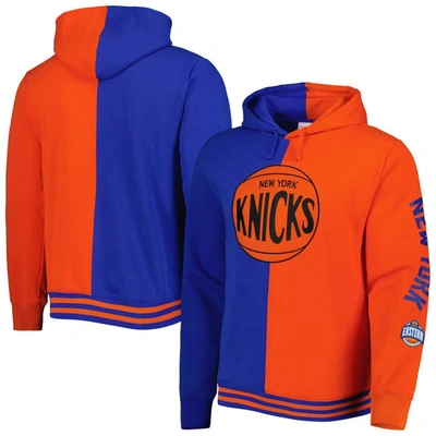 Mitchell & Ness Men's  Blue, Orange New York Knicks Hardwood Classics Split Pullover Hoodie In Blue,orange