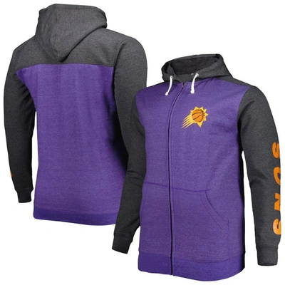 Fanatics Branded Purple/heathered Black Phoenix Suns Big & Tall Down And Distance Full-zip Hoodie