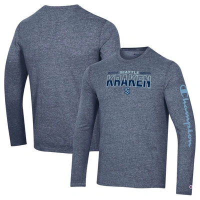 Champion Heather Navy Seattle Kraken Tri-blend Long Sleeve T-shirt