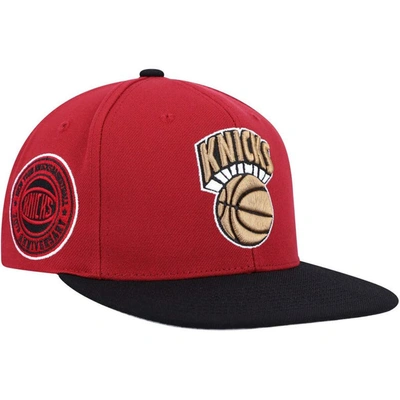 Mitchell & Ness Men's  Red, Black New York Knicks Hardwood Classics Free Bird Snapback Hat In Red,black